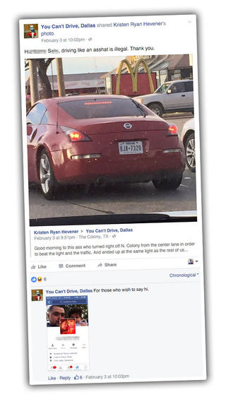 Illustration for article titled Facebook Group Publicly Reveals The Identities Of Dallas' 'Bad' Drivers
